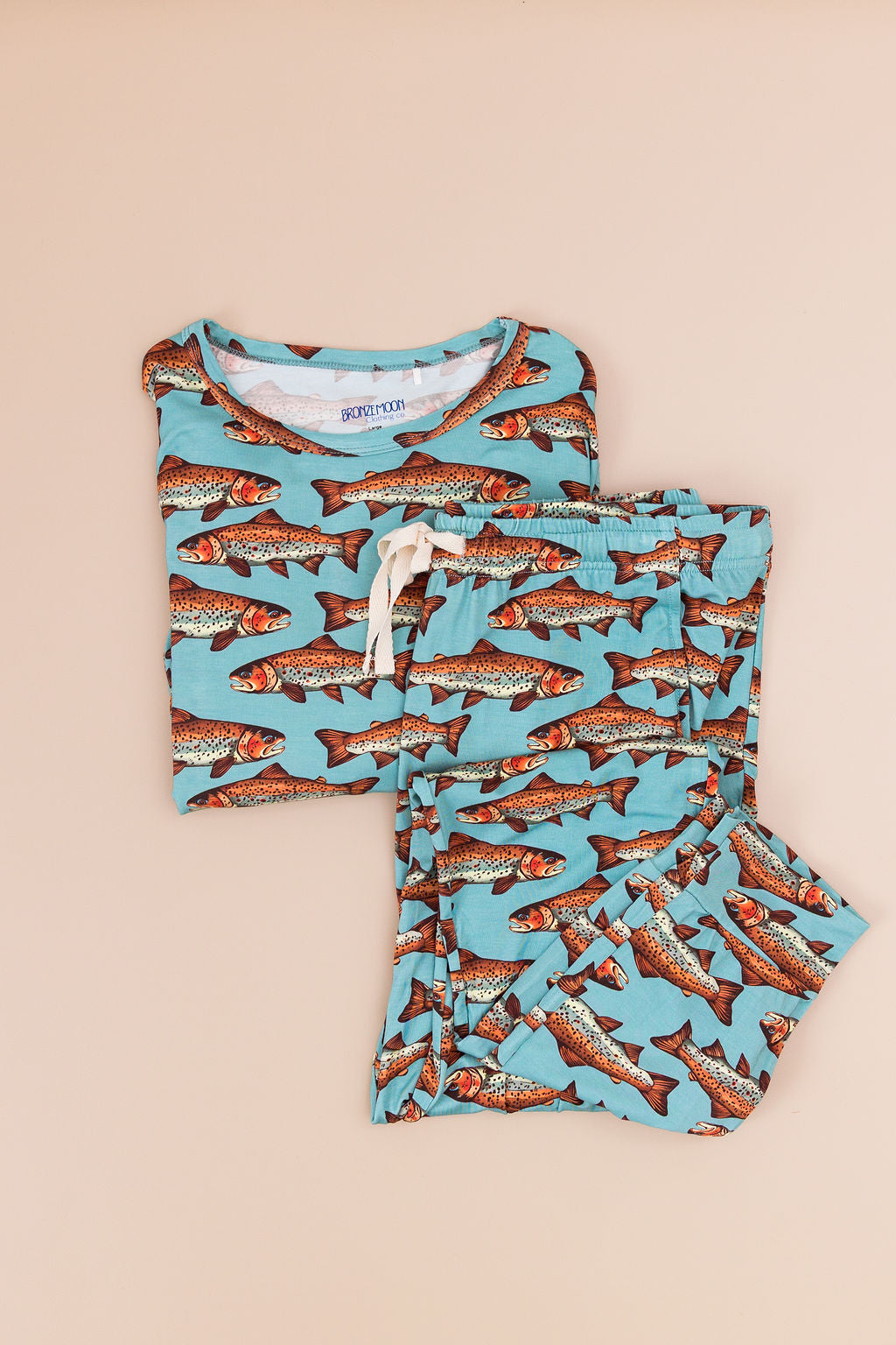 Catch & Release trout bamboo adult set – soft breathable fishing bamboo pajamas for men and women, eco-friendly matching family outfit