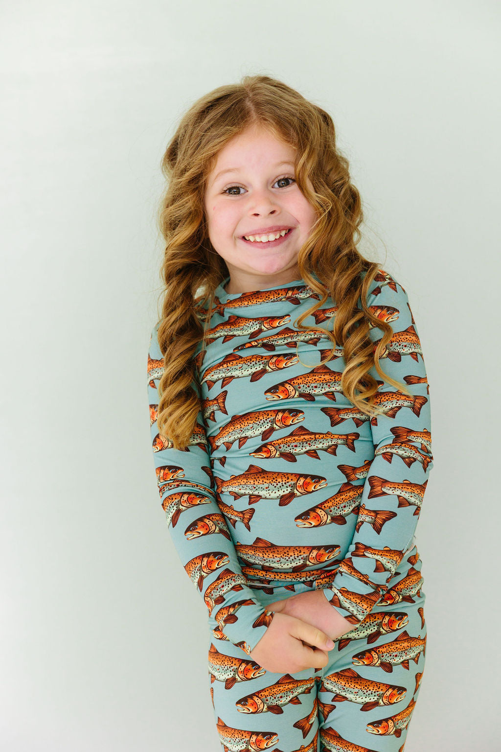 Catch & Release trout fishing bamboo pajamas for kids