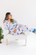 Woman in Pastel Peaks lounge set
