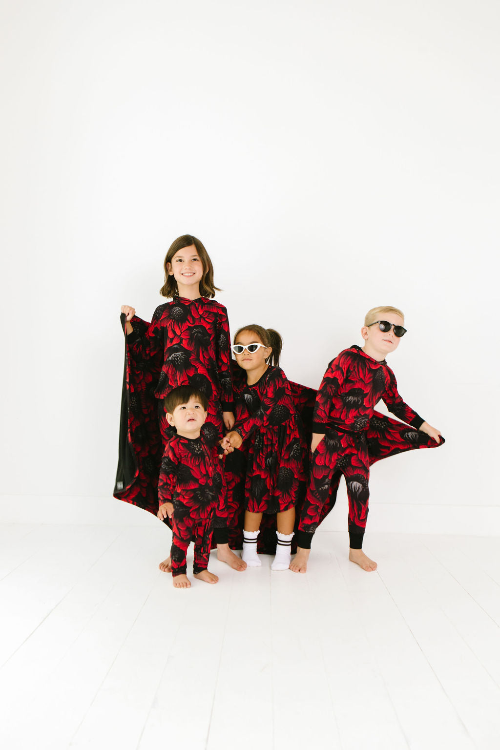 Redsun red floral bamboo two-piece set with matching top and pants
