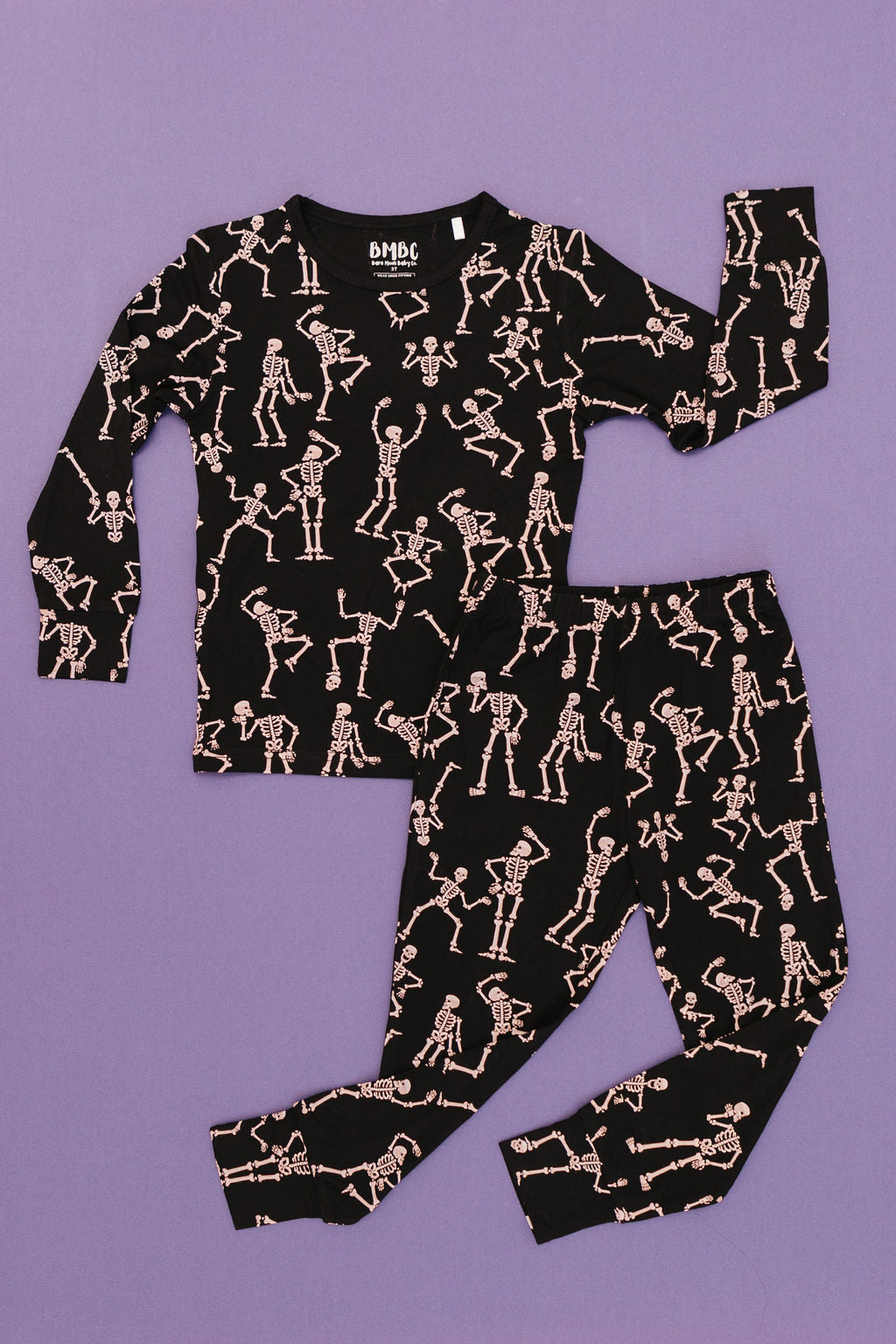 Kids bamboo two-piece set in the Dancing Skelly’s design, ultra-soft and breathable for everyday wear.