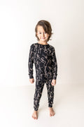Kids bamboo two-piece set in the Dancing Skelly’s design, ultra-soft and breathable for everyday wear.